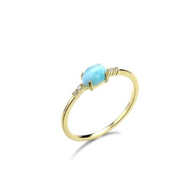 China OEM ODM CLASSIC Trendy Gold Plated Genuine Natural Larimar Gemstone Rings Jewelry For Birthday for sale