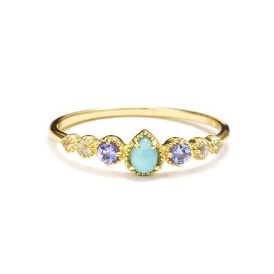 China Charming Genuine Natural 925 Sterling Silver Larimar With Tanzanite Gemstone Ring for sale