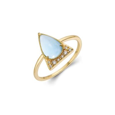 China Trendy special triangle genuine natural geometric jewelry 925 Sterling Silver Larimar Gemstone Ring for sale