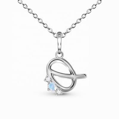 China High Quality Fashion New Arrival 925 Sterling Silver Initial Letter Moonstone Pendant Necklace for sale