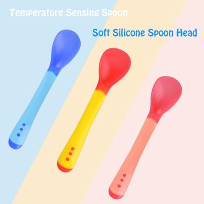 China Scientific Design Safety Child Care Color Changing Baby Driver Silicone Sensory Infant Training Temperature Sensing Spoon Baby Heat Sensitive Spoon for sale