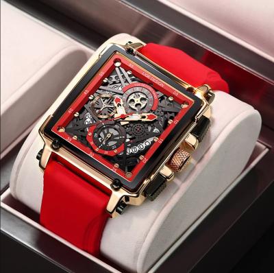 China New LIGE Automatic Date 2021 Men Watches Top Brand Luxury Hollow Square Sport Watch For Men Fashion Silicone Strap Waterproof Quartz Wrist Watch for sale