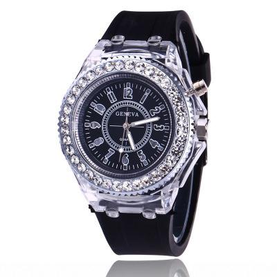 China Hot Selling Water Resistant Fashion Promotion Geneva LED Light Watch Men Quartz Watch Women Ladies Silicone Watch for sale