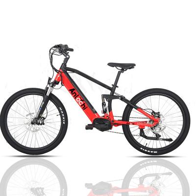 China Aluminum alloy ANLOCHI special design popular ebike 27.5 inch Shimano 9 inch mid speed e MTB full suspension drive electric bike for sale