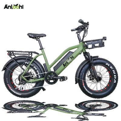 China ANLOCHI aluminum alloy 20 inch fat tire 48V 500W 7 speed snow ebike cheap electric snow bike with basket and rack for sale