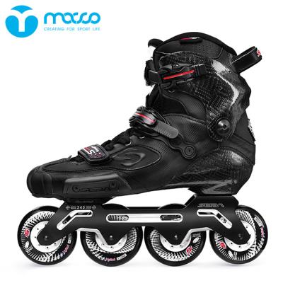 China macco/seba good quality professional slalom rubber freestyle skates FSK integrated carbon fiber rockered frame black adult S-slide for sale