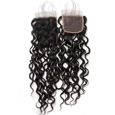 China Original Pure Natural Affordable 4x4 Lace Headband Hair Closure Peruvian Raw Water Wave With Baby Hair 4x4 Lace Closure for sale