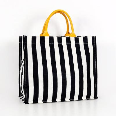 China Custom CHANGRONG Vintage Canvas Heavy Duty Waterproof Waxed Stripe Beach Tote Bag for sale