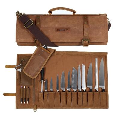 China CHANGRONG Custom Canvas Leather Kitchen Chef Knife Storage Roll Large Waterproof Waxed Multifuction Bag / Multifuction Tool Bag for sale