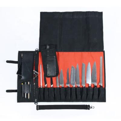 China Water Resistant/Custom High Quality Leather Waxed Chef Knife Bag Canvas Chef Tool Kit Knife Roll Storage Bag Multifuction Tool Bags CHANGRONG for sale