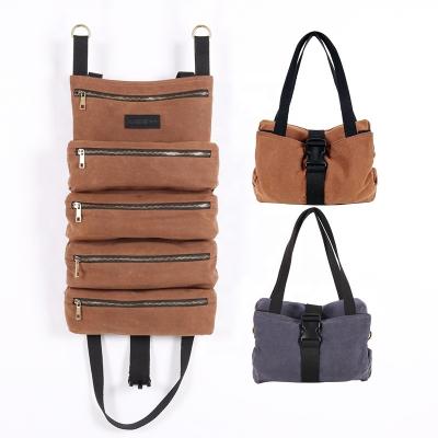 China Durable And Waterproof Custom Universal Waxed Canvas Car Tool Roll Up Bag Key Roll Hanging Pouch for sale