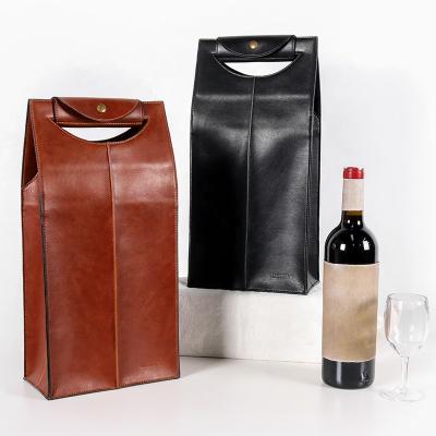 China CHANGRONG Brown Waterproof Custom Leather 2 Bottle Wine Carrier Bag for sale