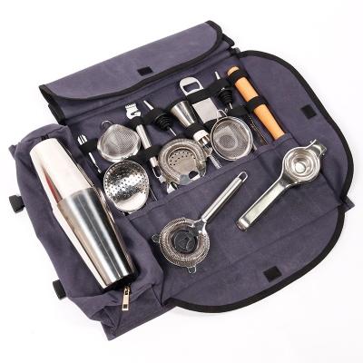 China CHANGRONG Wholesale Durable And Waterproof Waxed Canvas Roll Up Portable Bartender Bag for sale