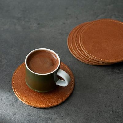 China Custom Personalized Leather Stocked CHANGRONG DIY LOGO Coffee Coaster for sale