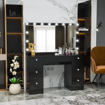 China Storage Wholesale Simple Design Modern Lighted Mirrored Dressing Table With Glass Top for sale