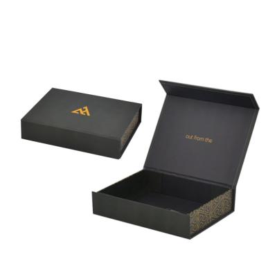 China Recycled Materials Black Gold Foil Luxury Logo Paper Custom Extra Large Rigid Flat Folding Magnet Packaging Box for sale