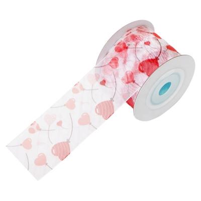 China MSD Ribbon Gift Packaging Valentine's Day Heart Love Print Organza Ribbon for Flowers for sale