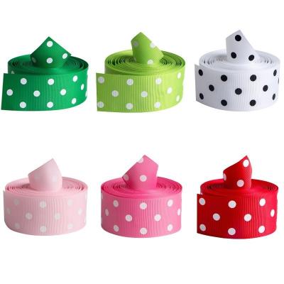 China 16mm White Polka Dot Printed Grosgrain Ribbon for in Double Face Style for sale