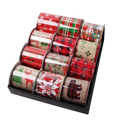 China Sustainable Wired Edge Burlap Ribbon 63mm Christmas Tree Linen Edge Customizable for sale