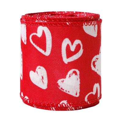 China Valentine's Day Burlap Ribbon with Bear Print and Wired Design Sweet Love Free Sample for sale