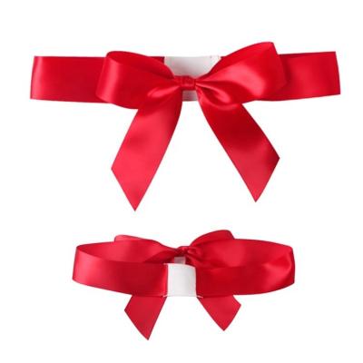 China Add a Pop of Color to Your Gifts with Pre-Tied Red Satin Ribbon Bows and Elastic Band for sale