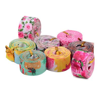 China Fabric Type Grosgrain Custom Polyester Floral Ribbon with Logo Printed for sale