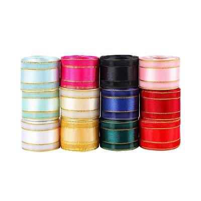 China MSD Ribbon 's 1 Inch Gold Edge Satin Ribbon With Organza Ribbon Design for Get Yours Now for sale