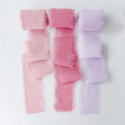 China Stylish Double Face Embroidered Chiffon Silk Ribbon for Wedding Invitation Bouquets for sale