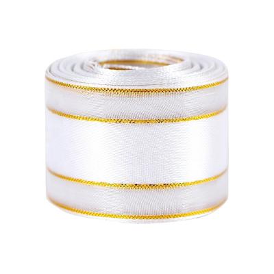 China 5 Yards Per Roll White Organza and Satin Ribbon With Gold Edge Roll Other Fabric Type for sale