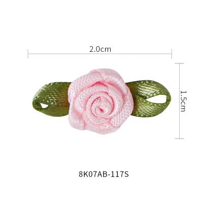 China MSD Mini Ribbon Roses Artificial Fabric Flowers with Green Leaves Mixed Color Rosettes for Garment Decoration for sale