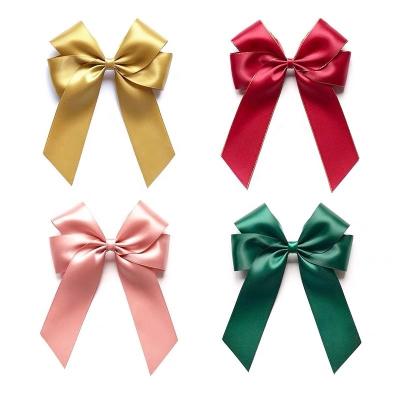 China Red Pre-tied Satin Ribbon Bow for Gift Box Packing MSD Customized Self Adhesive Bow for sale