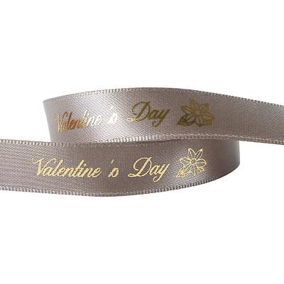 China MSD Single Face Style Custom Solid Color Satin Ribbon with Gold Logo Printing for sale