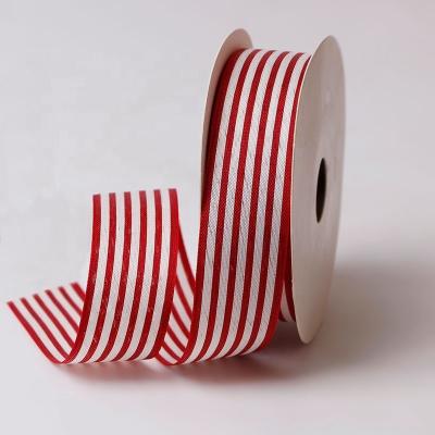 China DIY Holiday Decoration 25mm Natural Hemp Burlap Striped Ribbon with Jacquard Pattern for sale