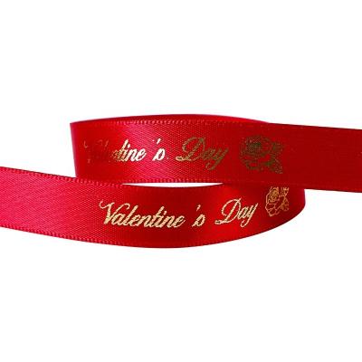 China MSD Red Satin Ribbon with Gold Logo Printed on Design Printed Printed Ribbon for sale