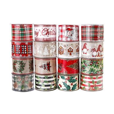 China 6 Yards Christmas Wired Edge Burlap Ribbon 2.5 Inch for Christmas Craft Decoration for sale