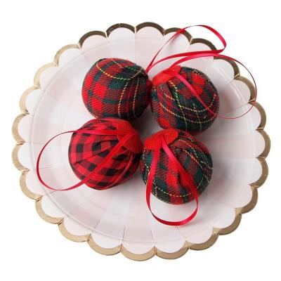 China Christmas Decorative Burlap Ribbon Ball with Red Lanyard and Colorful Pattern Design for sale