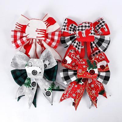 China 15cm*15cm MSD Ribbon Pretied Wired Edge Christmas Ribbon Bow With Christmas Design For Decoration for sale