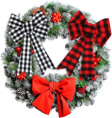 China Large PVC Plastic Bow Christmas Wreath Bow for Xmas Decoration in Buffalo Plaid Check for sale