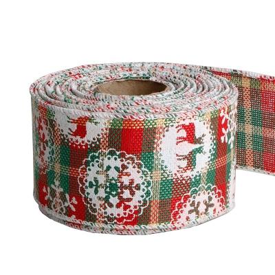 China Custom Printed Christmas Logo Ribbon for Package Width 63mm Fabric Type Burlap Ribbon for sale