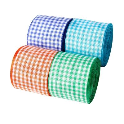 China Polyester Gingham Ribbon 38mm Wide Plaid Ribbon for Gift Wrapping Hair Bows and Craft for sale