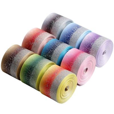 China 38 mm Puff Sliver Gradient Glitter Grosgrain Band mit Wärmeübertragungsdruck zu verkaufen