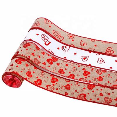 China Valentine's Day Printed Burlap Ribbon 2.5 Inch Width for DIY Floral Arrangements for sale