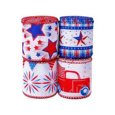 China Single Face Wired Edge Ribbons for Wreath Sustainable American Independence Day Decor for sale