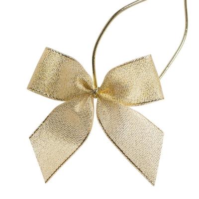 China 8CM Metallic Gold Ribbon Bows for Crafts Party Decoration 100% Polyester Elegant Design for sale