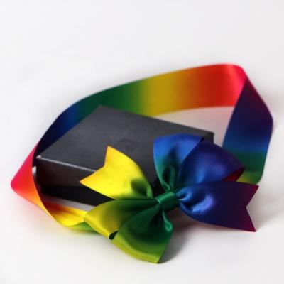 China Gift Packaging Elastic Ribbon Bow with Pre-Tied Loop and Rainbow Pattern for sale