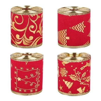 China Customized Polyester Wired Edge Ribbon Roll for Christmas Crafts Polyester Material for sale