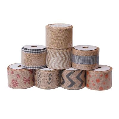 China MSD 2.5 Inch Christmas Decoration Jute Ribbon with Wired Edge Trim in Printed Design for sale