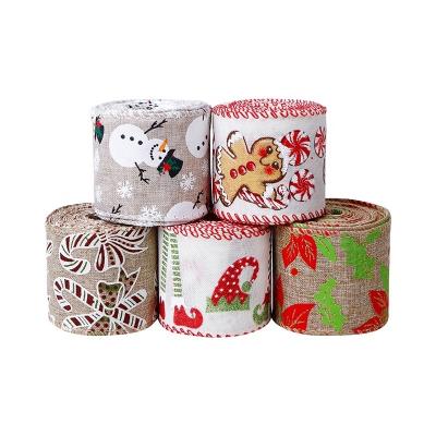 China Gepersonaliseerde kerstband met draadrol 2,5 inch polyester kerstboombanden Te koop