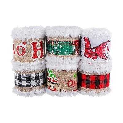 China Wired Edge Burlap Ribbon 2.5 Inch Width for Christmas Tree Decoration and DIY Wreaths for sale