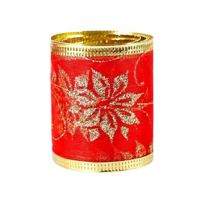 China Christmas Ribbon MSD Red Organza Ribbon With Gold Edge And Christmas Flower Pattern for sale